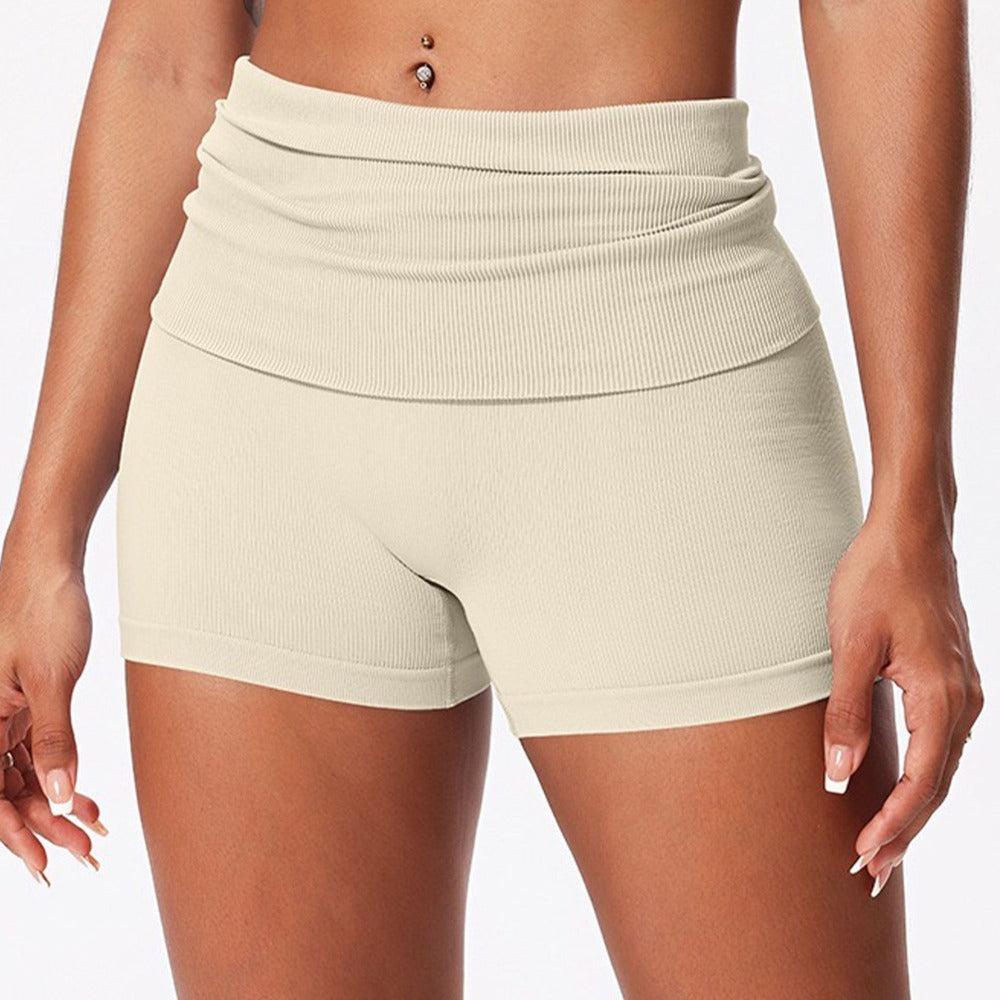 Fold Waist Yoga Shorts Seamless Quick-Drying Sports Pants