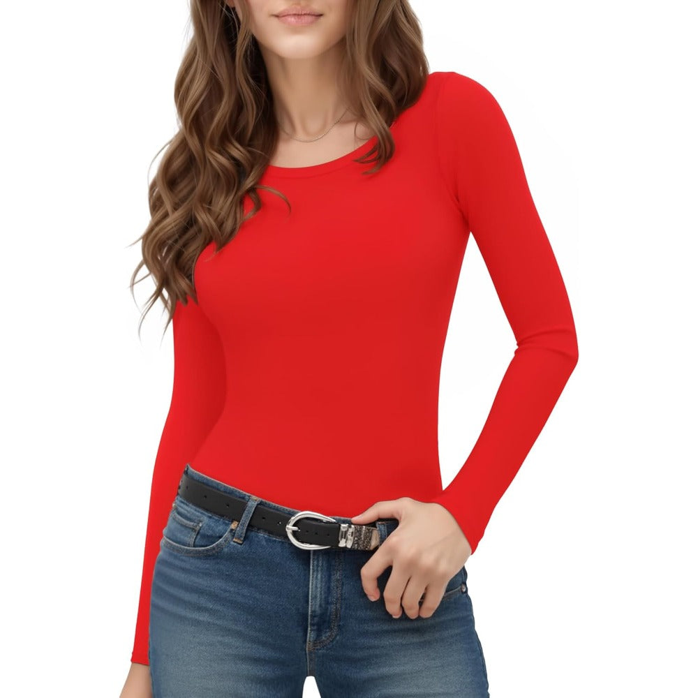 Womens Long Sleeve Body Suits Crew Neck Thong Bodysuits Shirts Trendy Fall Going Out Tops