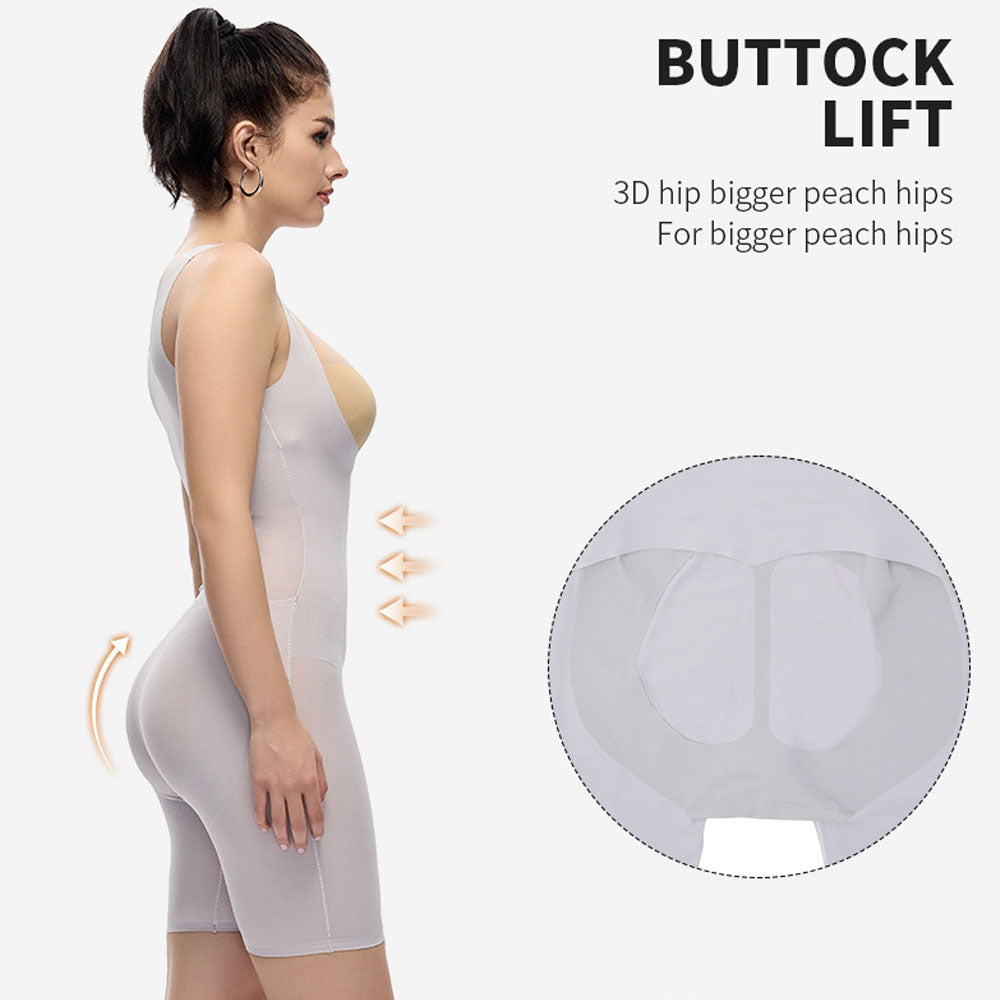 Women Seamless Firm Tummy Control Shapewear Bodysuit Open Bust Mid-Thigh Full Body Shaper for Dresses