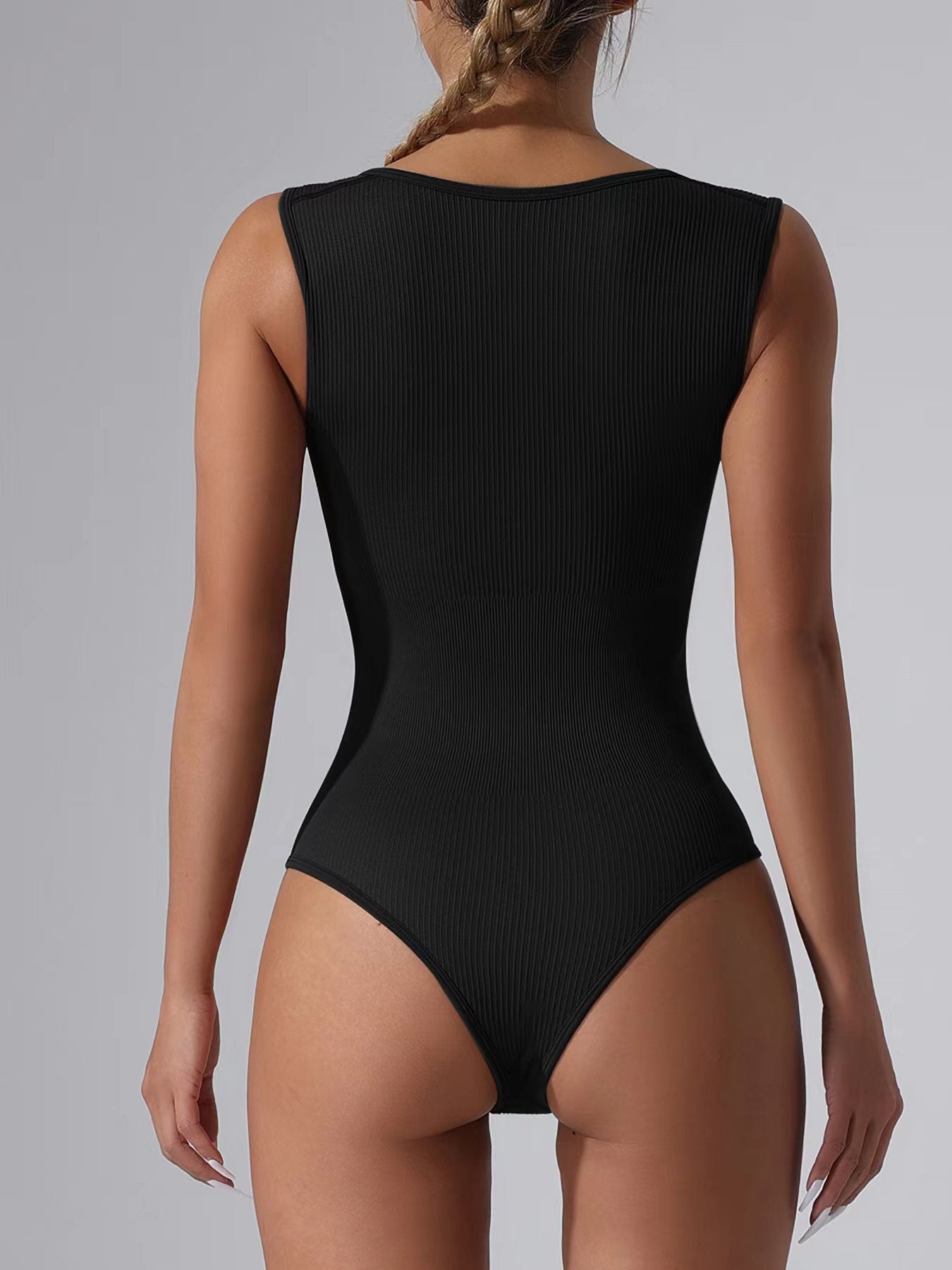 Womens Fitness Wear Bodysuits Stretchy Underwear Sexy Ribbed Square Neck Sleeveless Stretchy Tank Tops Bodysuits Soft Lady