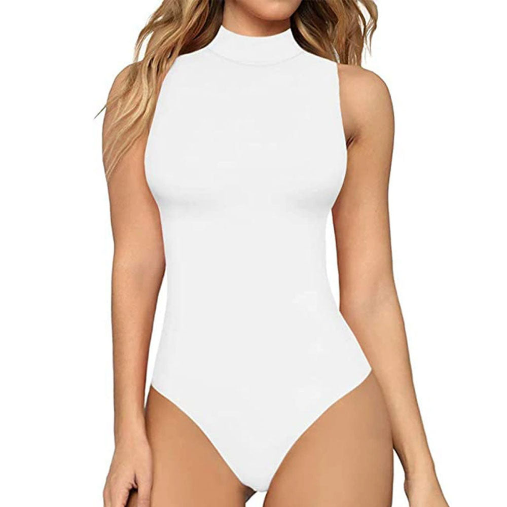Women's Mock Turtle Neck Short Sleeve Tops Bodysuit Jumpsuit