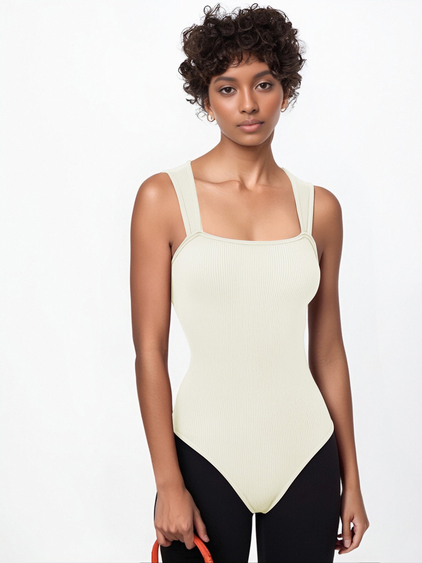 Womens Fitness Wear Bodysuits Stretchy Underwear Sexy Ribbed Square Neck Sleeveless Stretchy Tank Tops Bodysuits Soft Lady