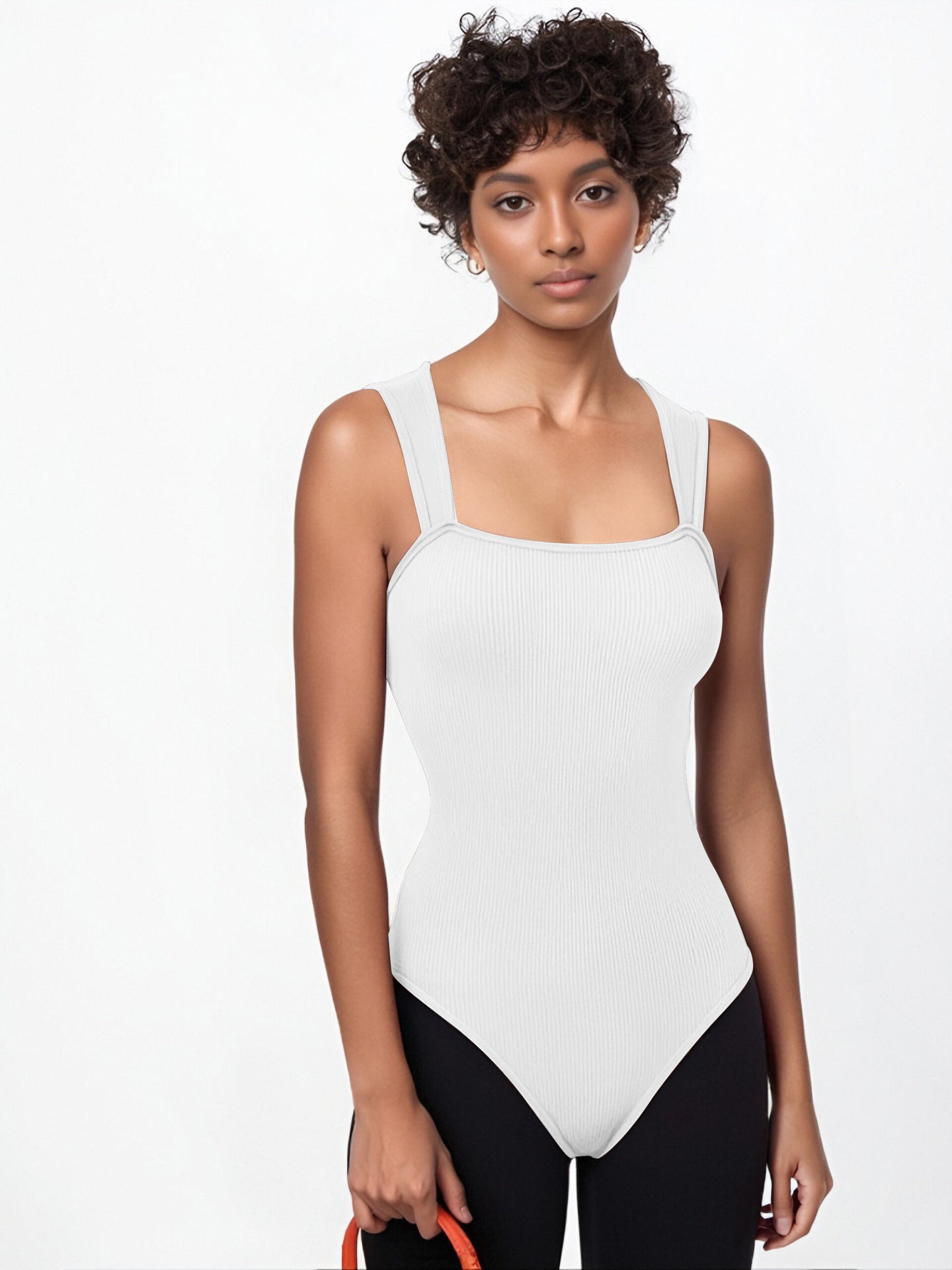 Womens Fitness Wear Bodysuits Stretchy Underwear Sexy Ribbed Square Neck Sleeveless Stretchy Tank Tops Bodysuits Soft Lady