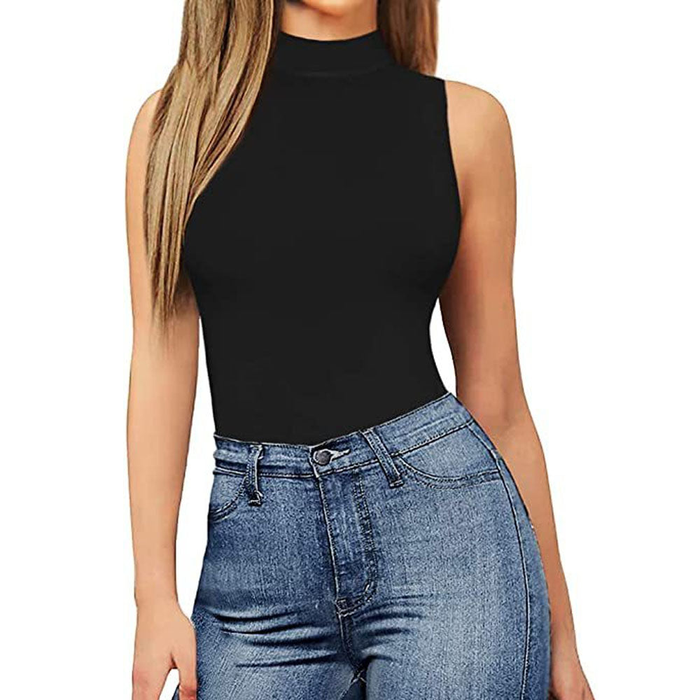 Women's Mock Turtle Neck Short Sleeve Tops Bodysuit Jumpsuit