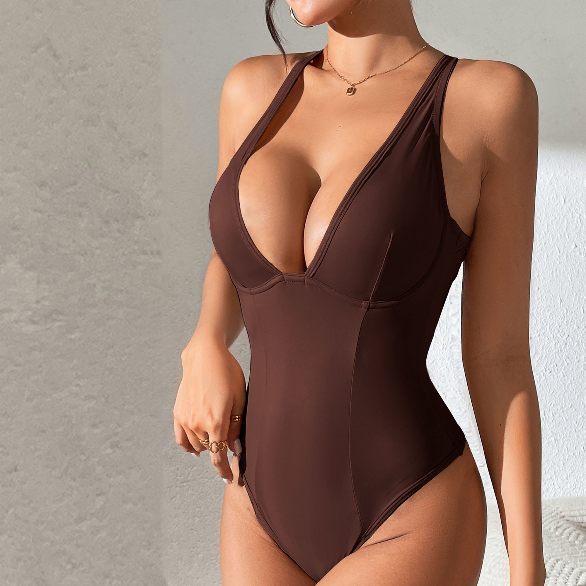 Women's V-Neck Thong Bodysuit Shapewear - Solid Cup, Low Back Body Shaper for Tummy Control & Butt Lift