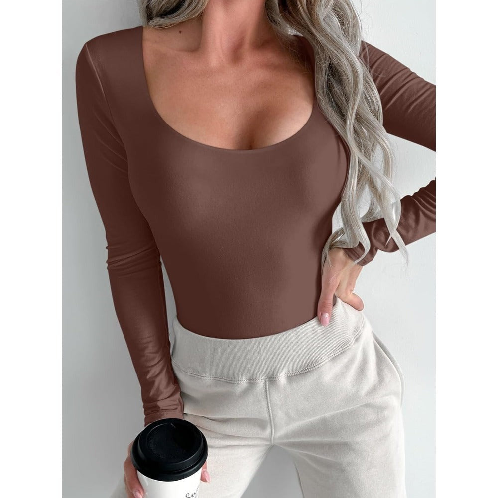 Women's Sexy Basic Scoop Neck Long Sleeve Bodysuit