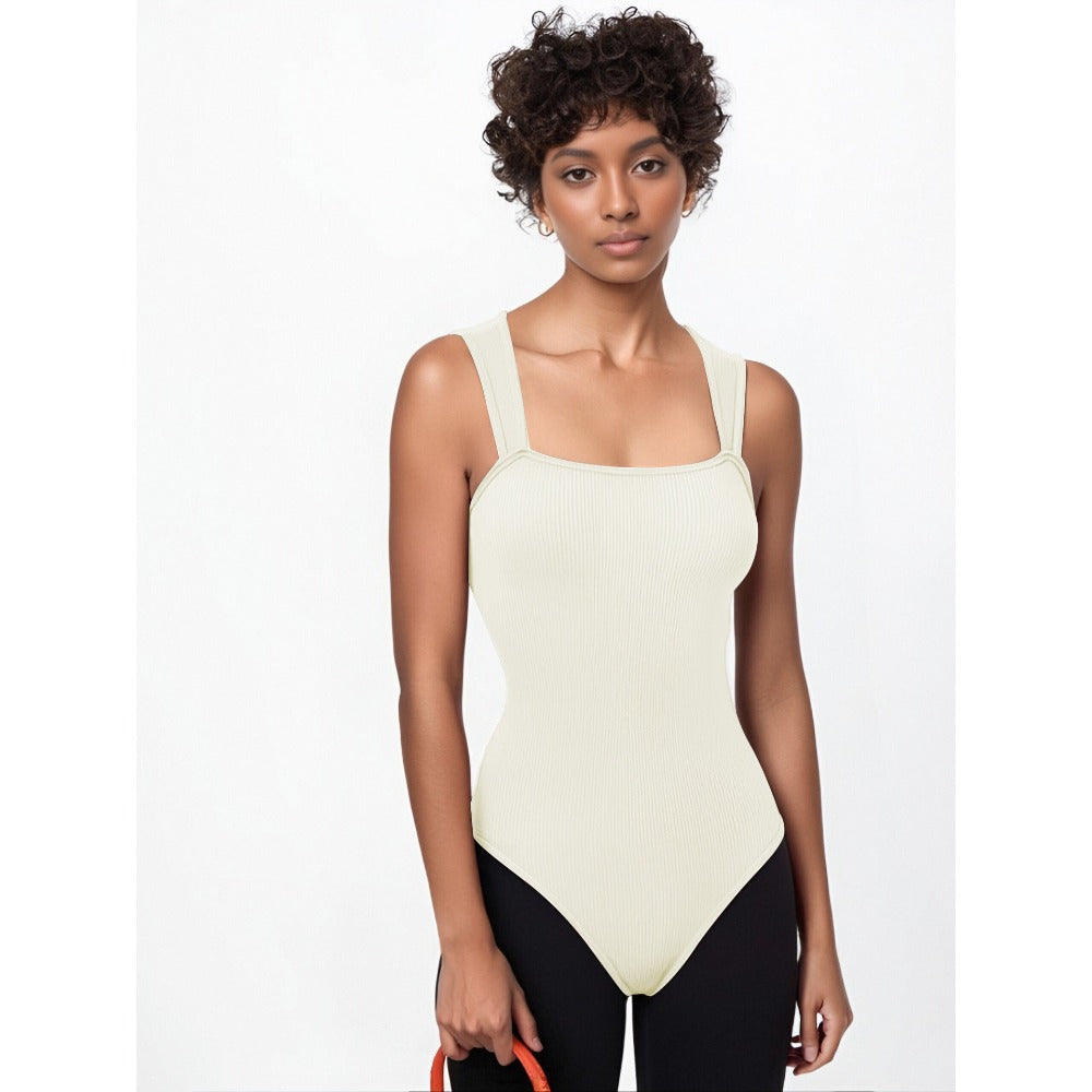 Womens Fitness Wear Bodysuits Stretchy Underwear Sexy Ribbed Square Neck Sleeveless Stretchy Tank Tops Bodysuits Soft Lady