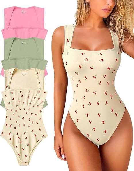 Womens Fitness Wear Bodysuits Stretchy Underwear Sexy Ribbed Square Neck Sleeveless Stretchy Tank Tops Bodysuits Soft Lady