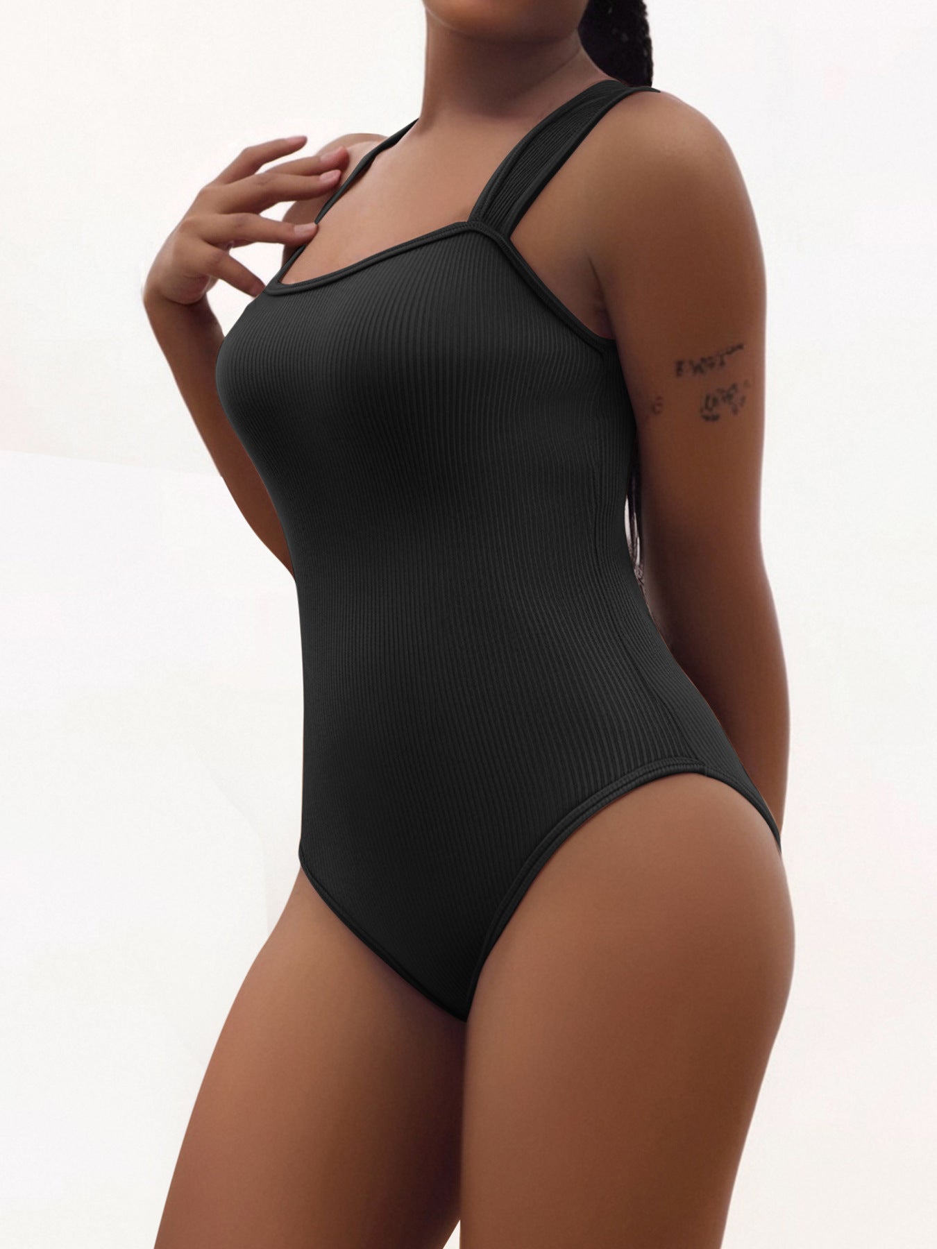 Womens Fitness Wear Bodysuits Stretchy Underwear Sexy Ribbed Square Neck Sleeveless Stretchy Tank Tops Bodysuits Soft Lady