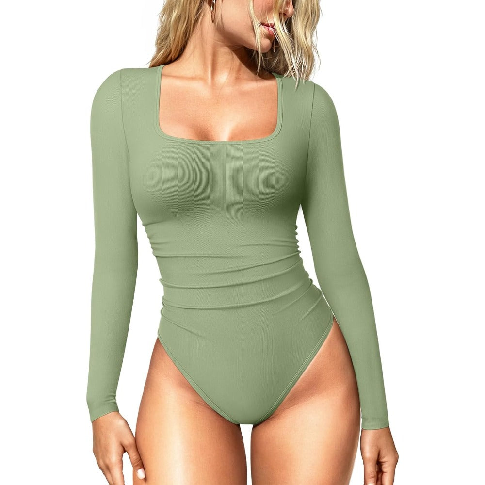 Women's Bodysuits Long Sleeve Square Neck