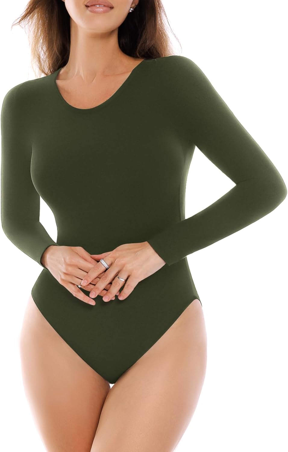 Long Sleeve Bodysuits for Women Crew Round Neck