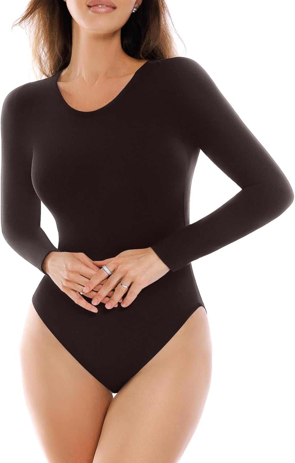 Long Sleeve Bodysuits for Women Crew Round Neck