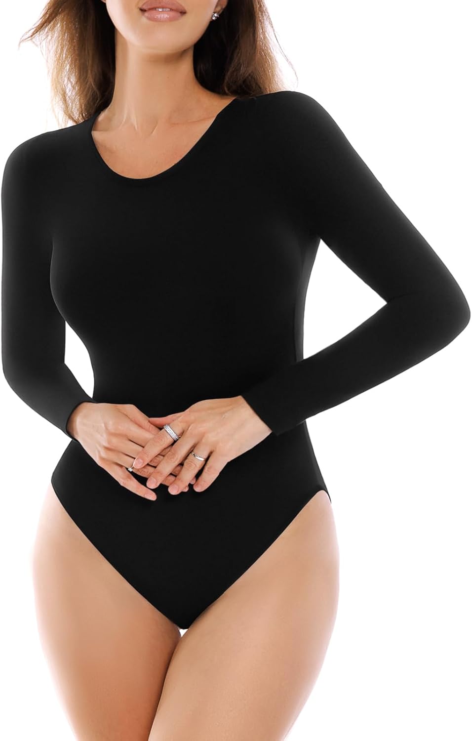 Long Sleeve Bodysuits for Women Crew Round Neck