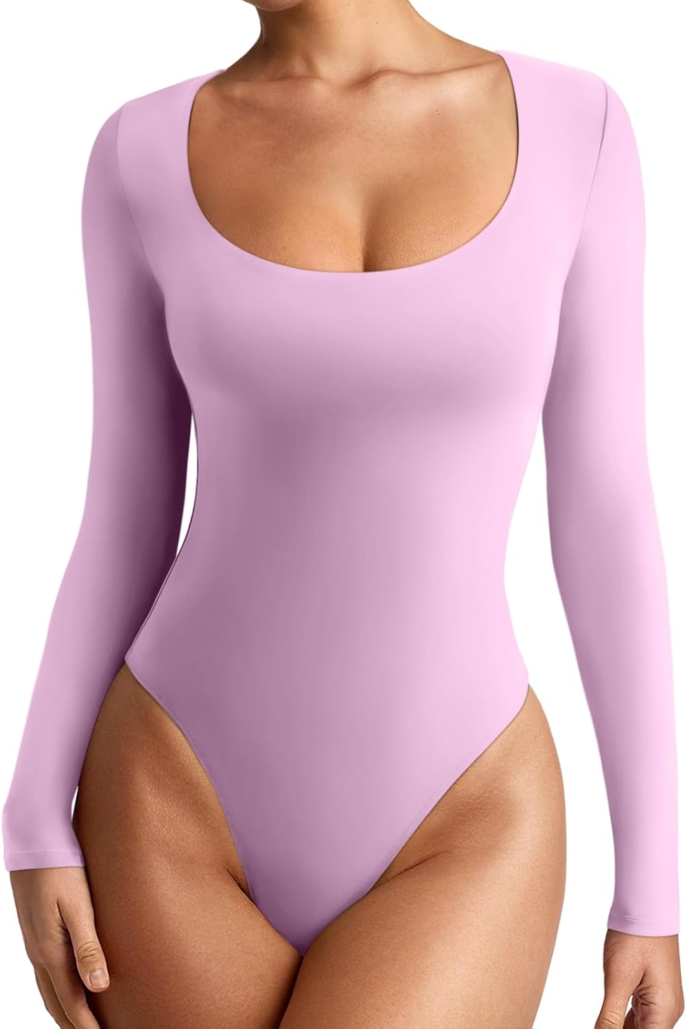 Women's Sexy Basic Scoop Neck Long Sleeve Bodysuit