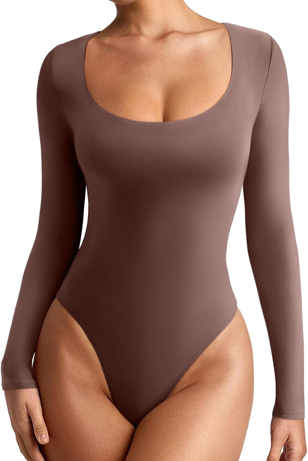 Women's Sexy Basic Scoop Neck Long Sleeve Bodysuit