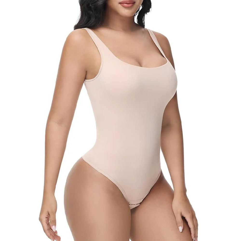 Womens Sexy Deep V Neck Backless Sleeveless Double Lined Thong Bodysuits for Going Out