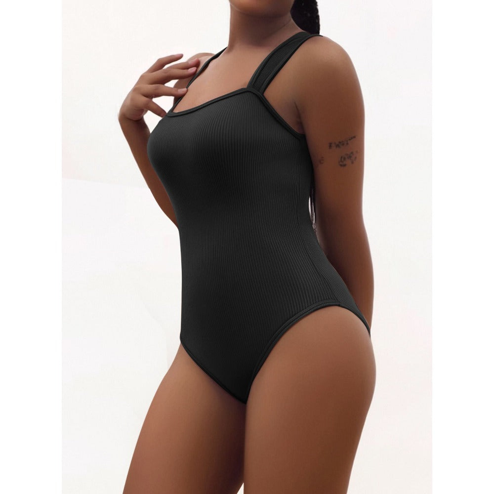 Womens Fitness Wear Bodysuits Stretchy Underwear Sexy Ribbed Square Neck Sleeveless Stretchy Tank Tops Bodysuits Soft Lady
