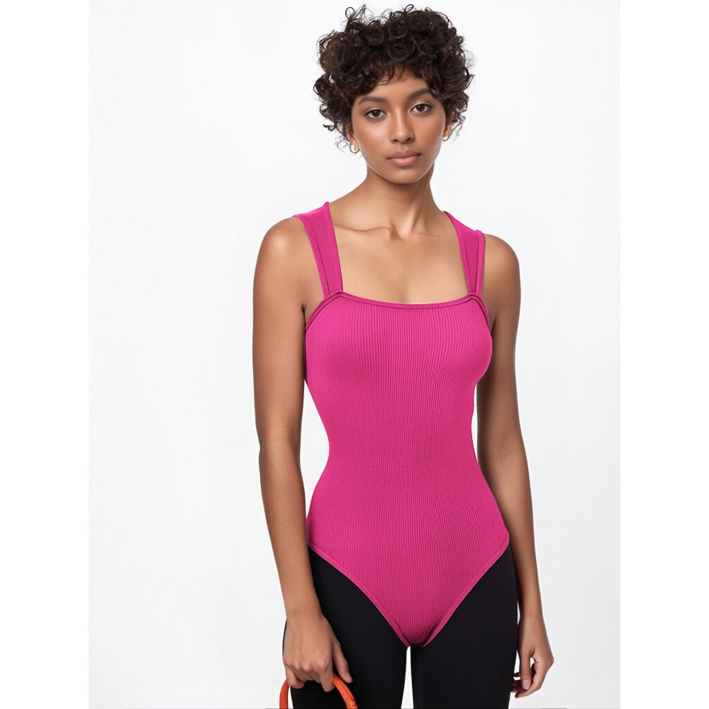 Womens Fitness Wear Bodysuits Stretchy Underwear Sexy Ribbed Square Neck Sleeveless Stretchy Tank Tops Bodysuits Soft Lady