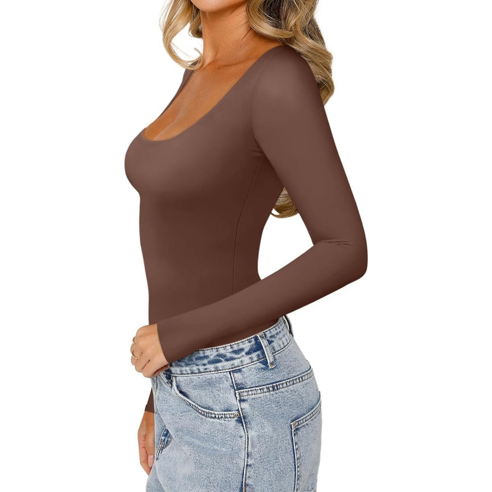 Women's Sexy Basic Scoop Neck Long Sleeve Bodysuit