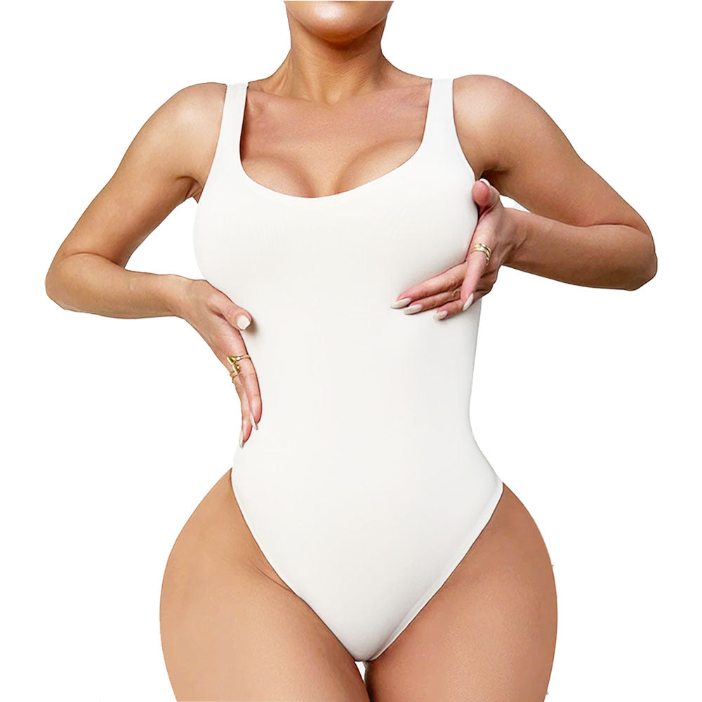 Womens Sexy Deep V Neck Backless Sleeveless Double Lined Thong Bodysuits for Going Out