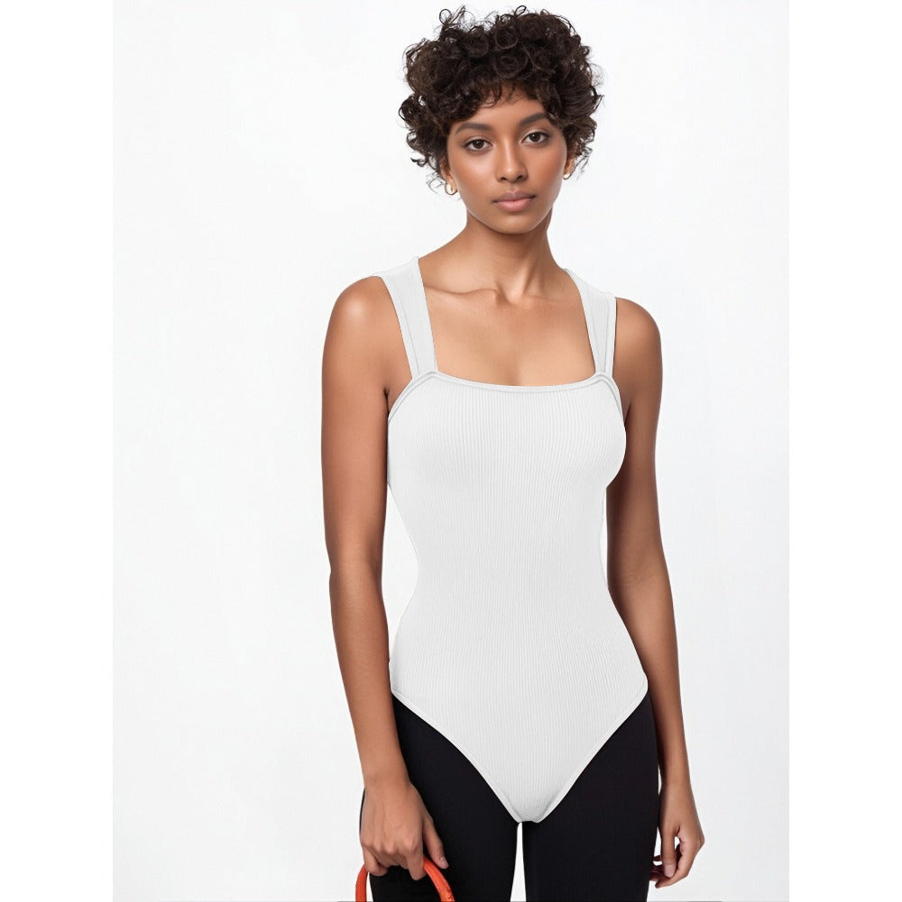 Womens Fitness Wear Bodysuits Stretchy Underwear Sexy Ribbed Square Neck Sleeveless Stretchy Tank Tops Bodysuits Soft Lady