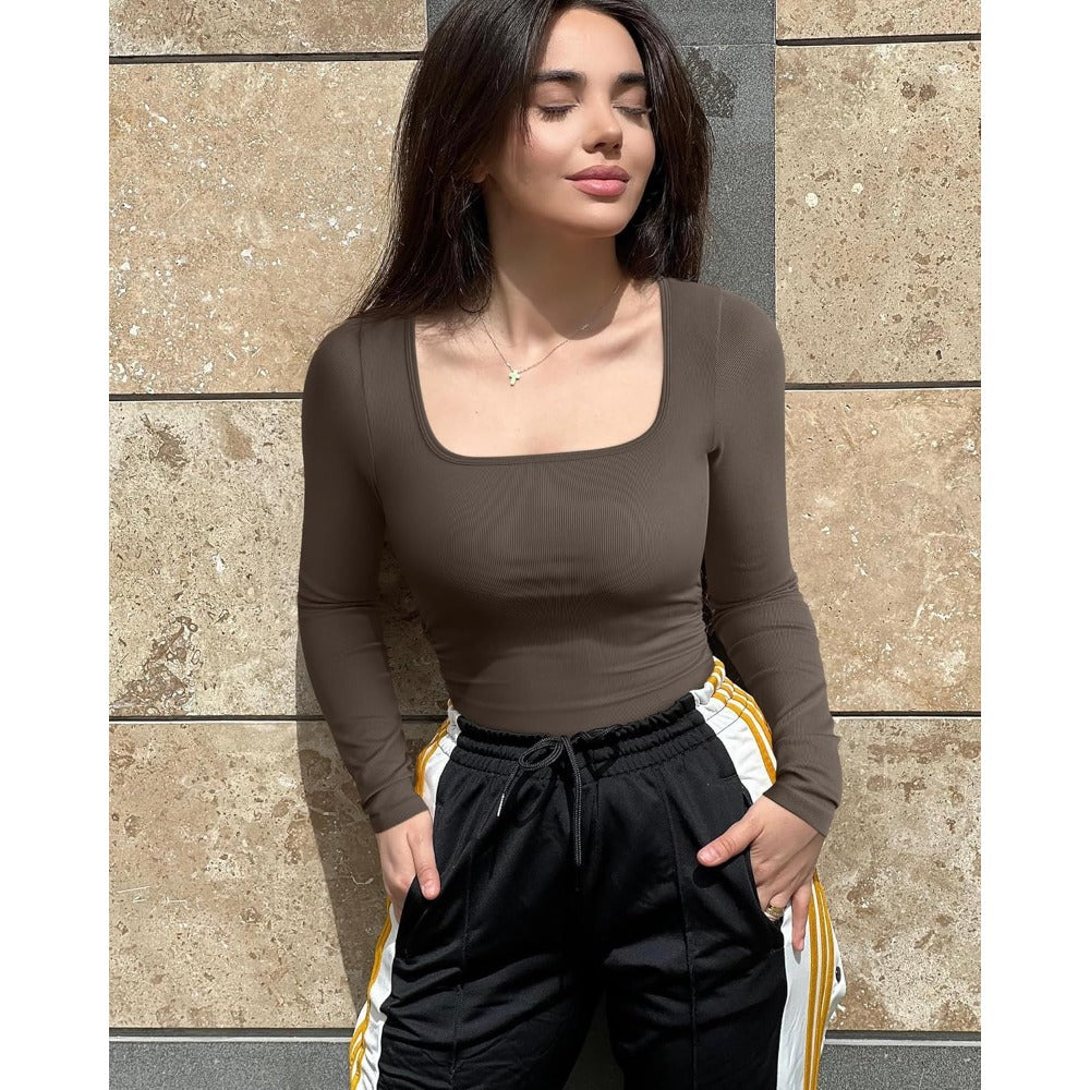 Women's Bodysuits Long Sleeve Square Neck