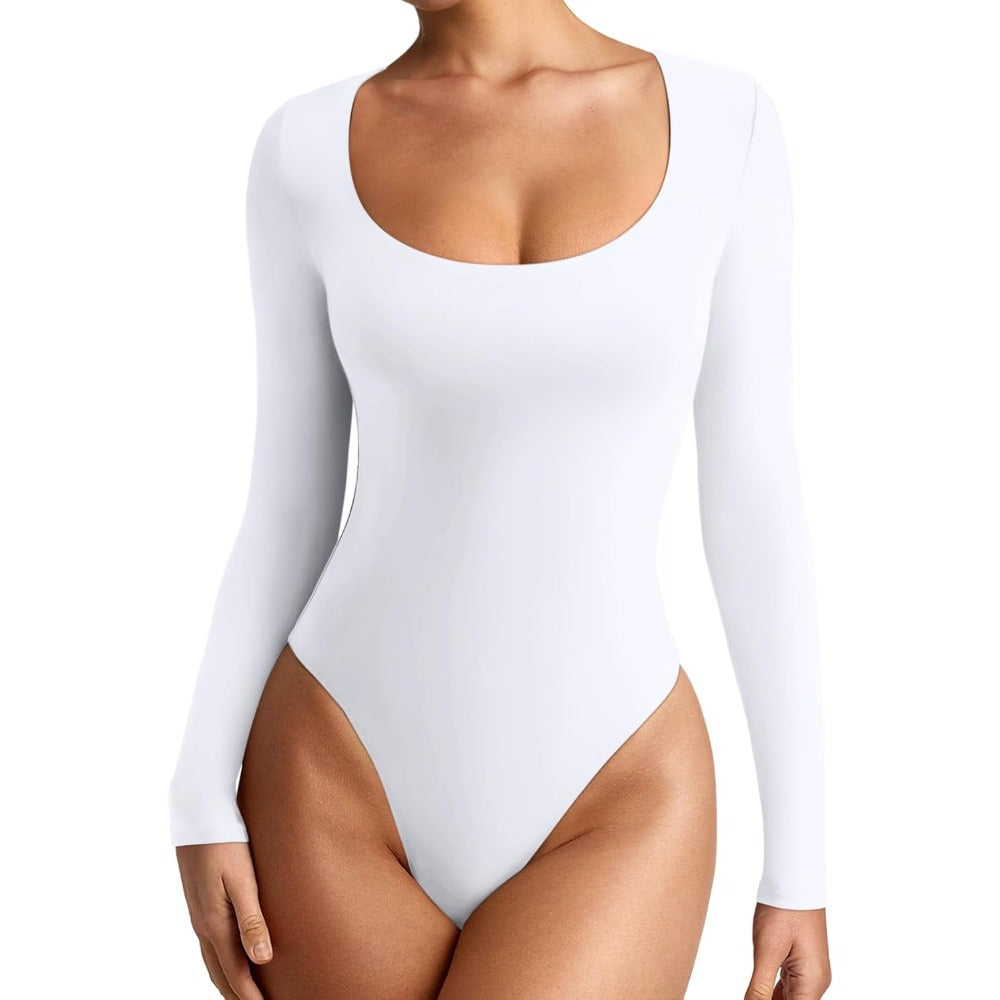 Women's Sexy Basic Scoop Neck Long Sleeve Bodysuit