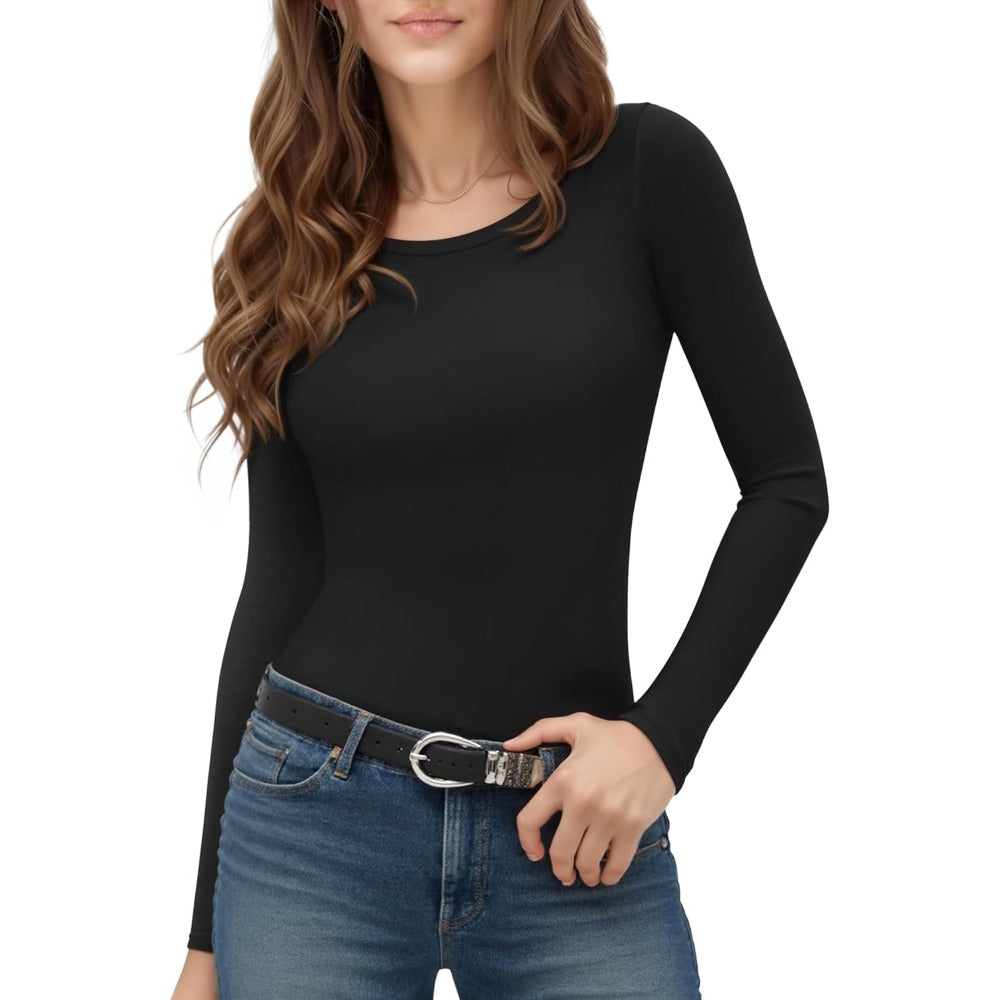 Womens Long Sleeve Body Suits Crew Neck Thong Bodysuits Shirts Trendy Fall Going Out Tops