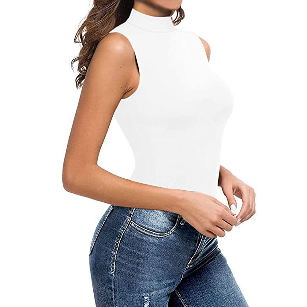Women's Mock Turtle Neck Short Sleeve Tops Bodysuit Jumpsuit