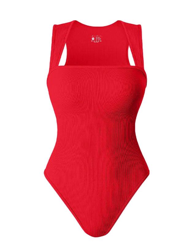 Womens  Fitness Wear Bodysuits Stretchy Underwear Sexy Ribbed Square Neck Sleeveless Stretchy Tank Tops Bodysuits Soft Lady