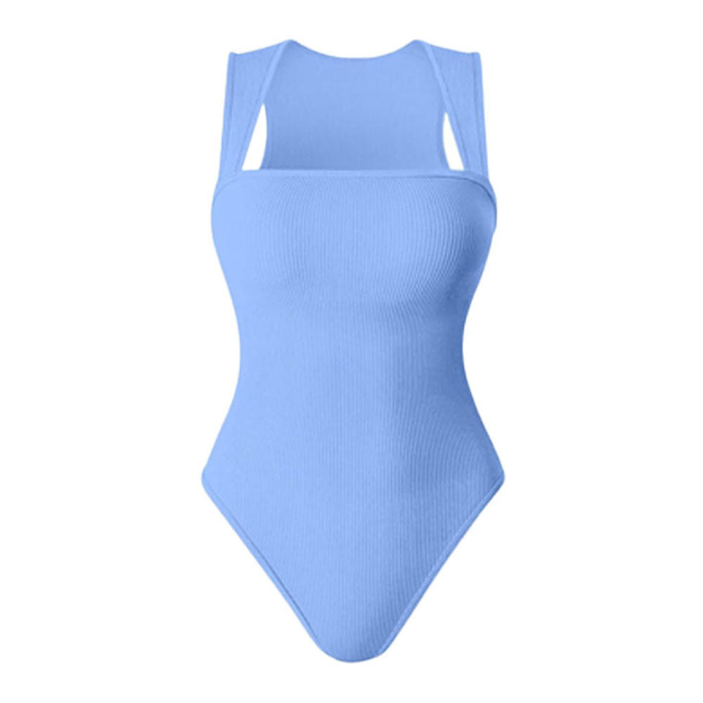 Womens  Fitness Wear Bodysuits Stretchy Underwear Sexy Ribbed Square Neck Sleeveless Stretchy Tank Tops Bodysuits Soft Lady