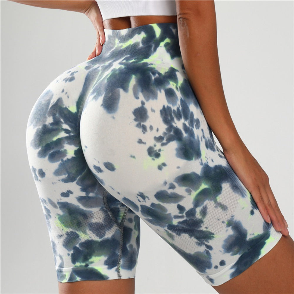 Seamless Tie-dye Gradual Change Yoga Shorts