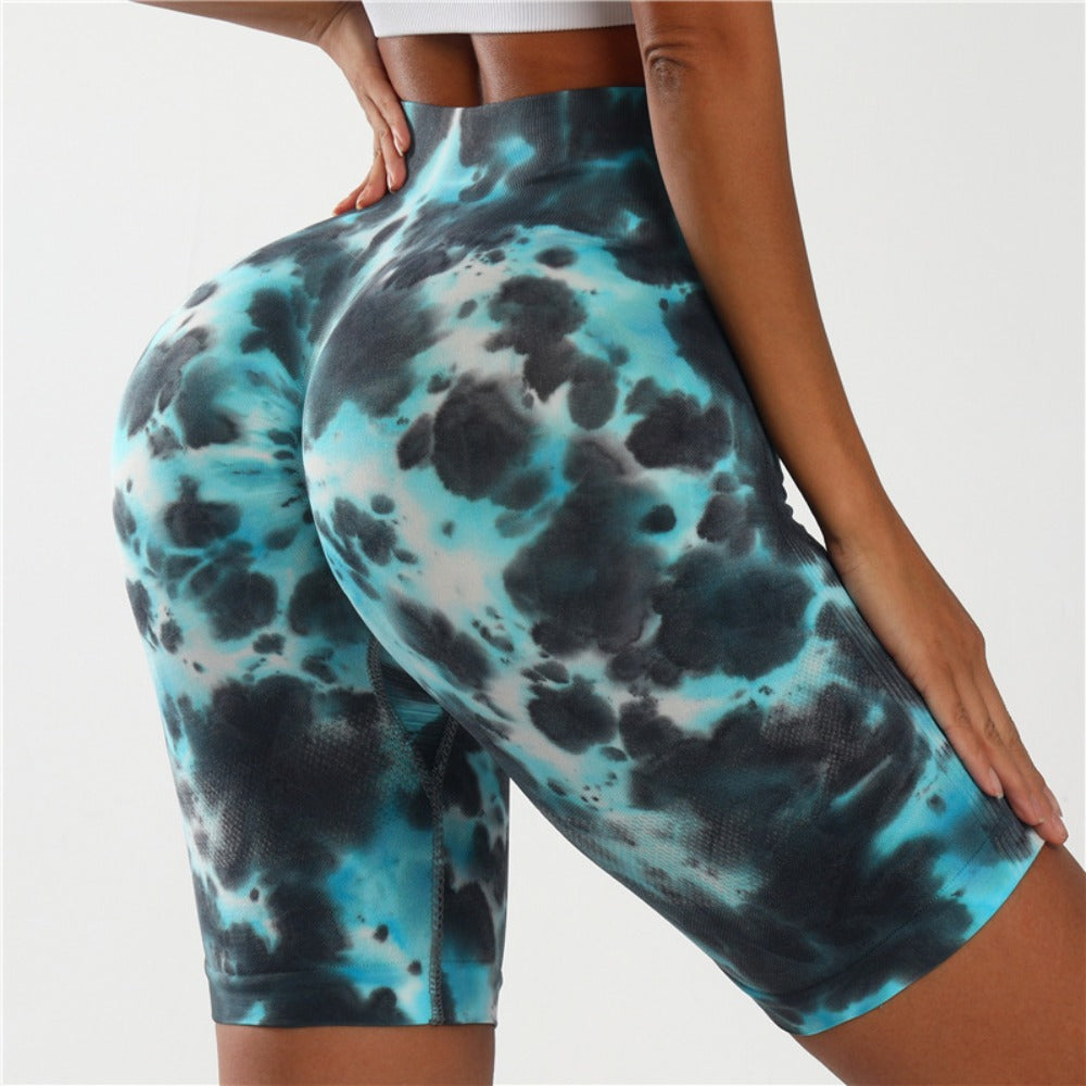 Seamless Tie-dye Gradual Change Yoga Shorts