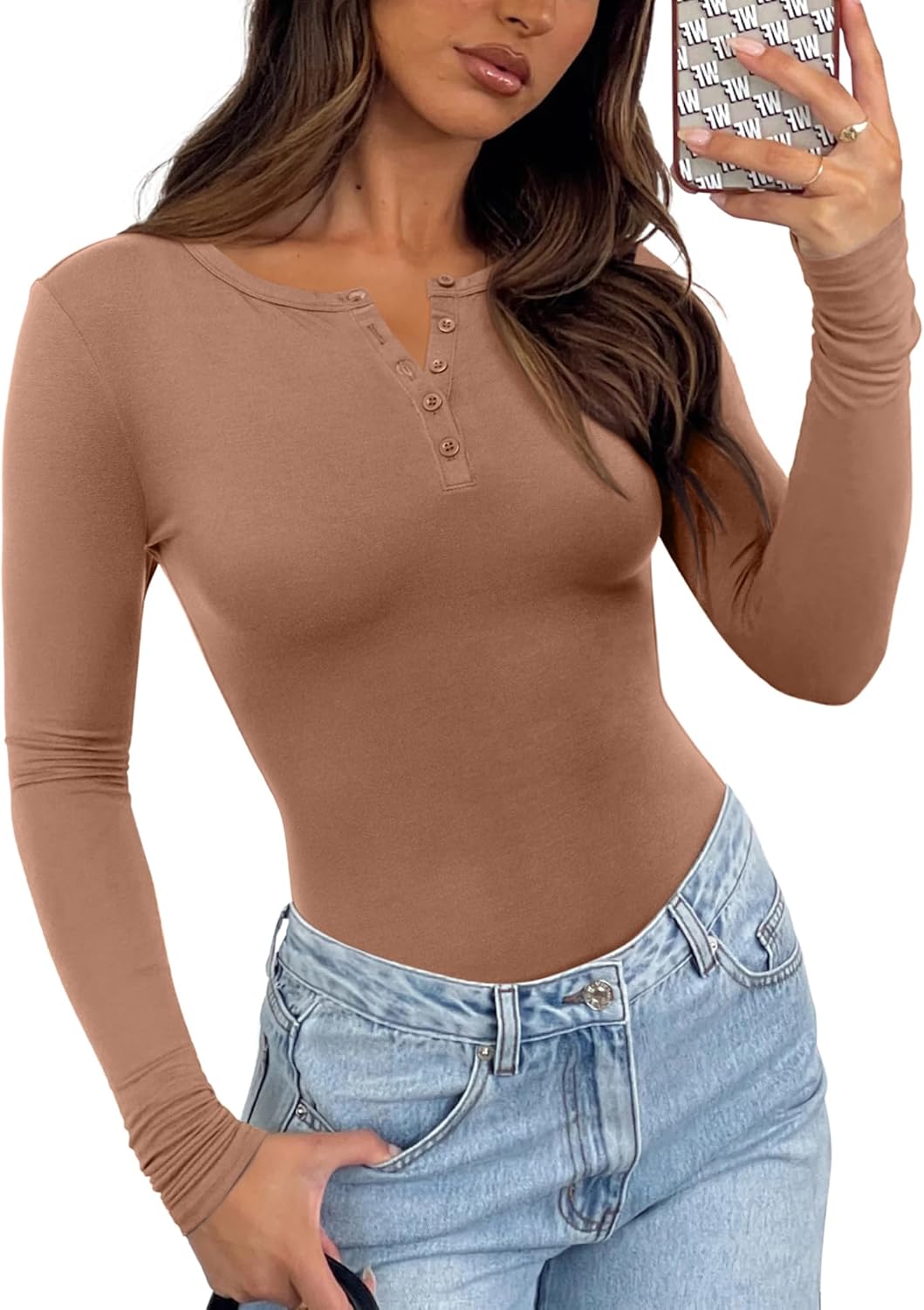 Womens V Neck Henley Bodysuit