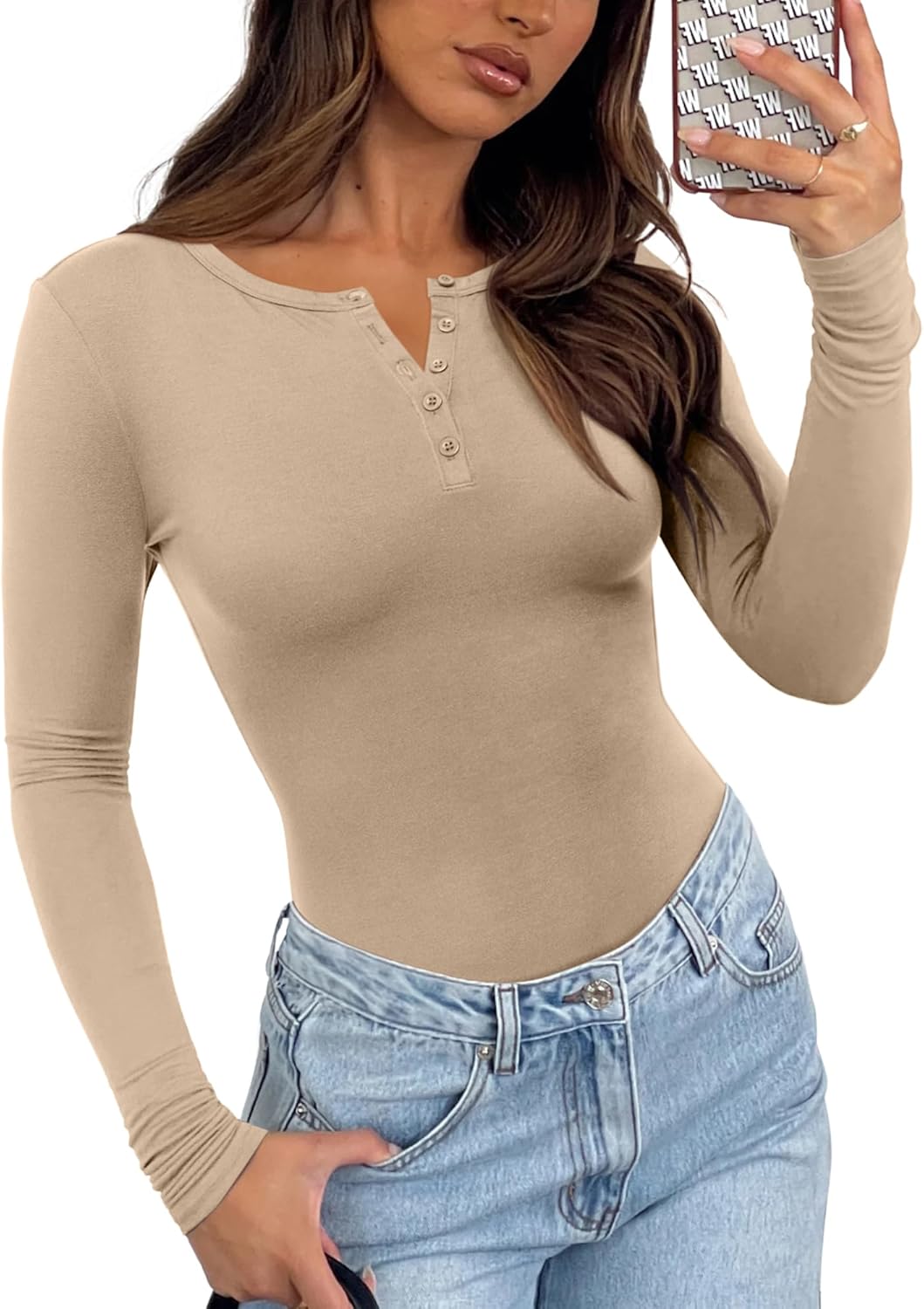 Womens V Neck Henley Bodysuit