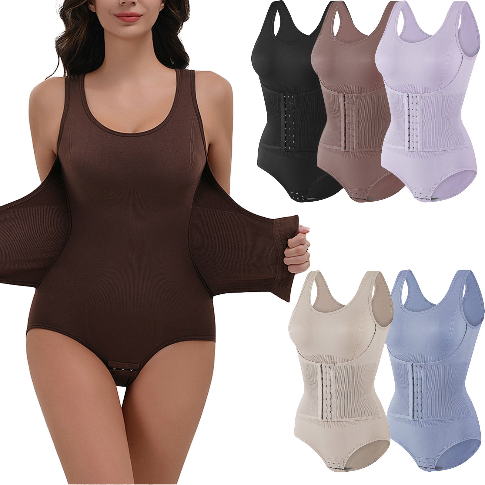 Seamless Tummy Control Full Body Shapewear Bodysuit with Adjustable Hooks