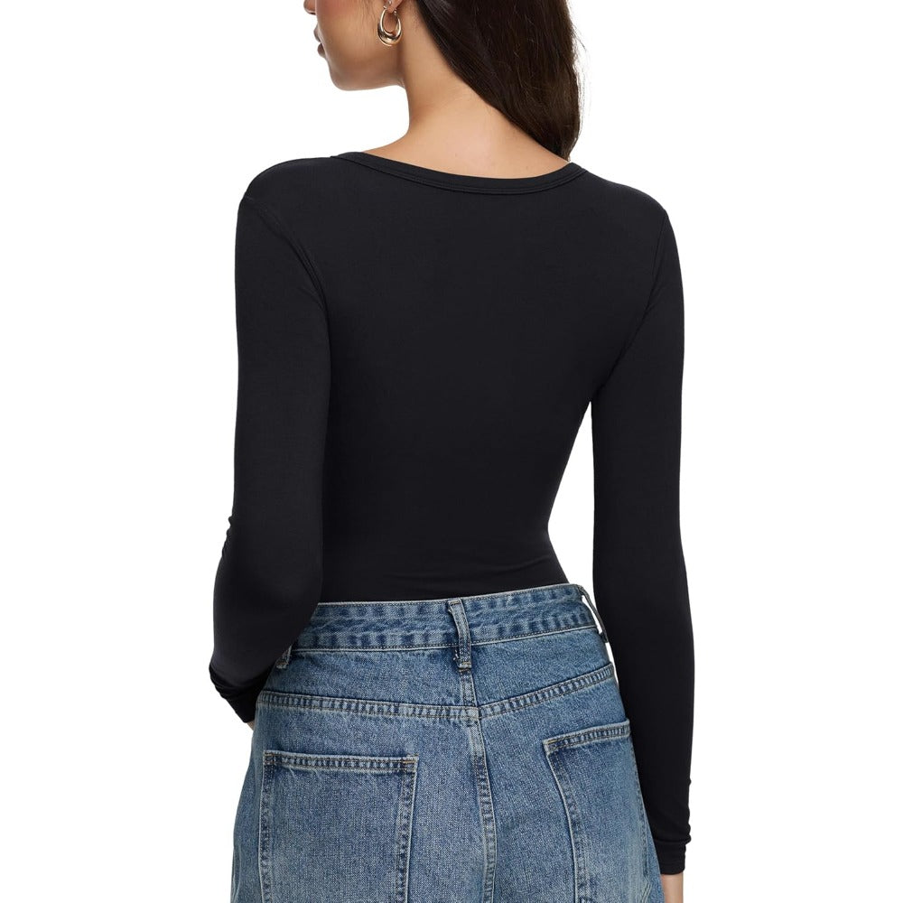 Womens V Neck Henley Bodysuit