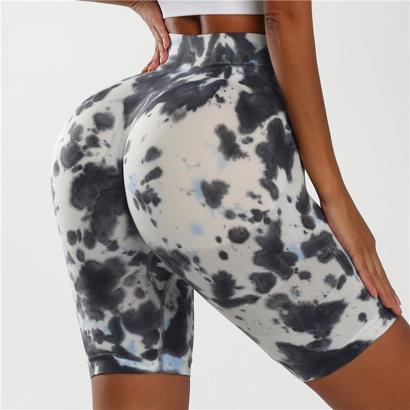 Seamless Tie-dye Gradual Change Yoga Shorts