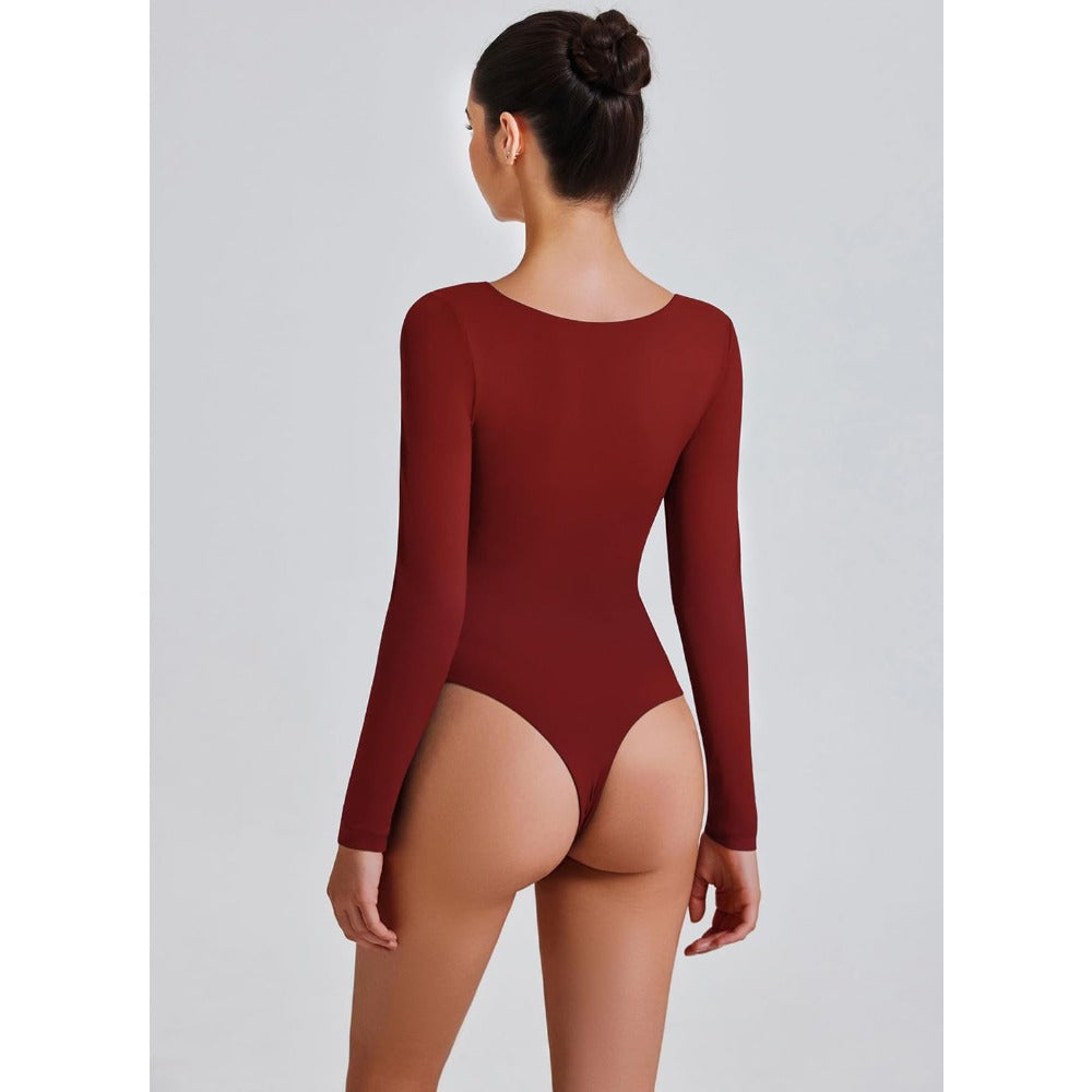 Bodysuits for Women Long Sleeve Body Suits Womens Scoop Neck Bodysuit Double Lined Tops