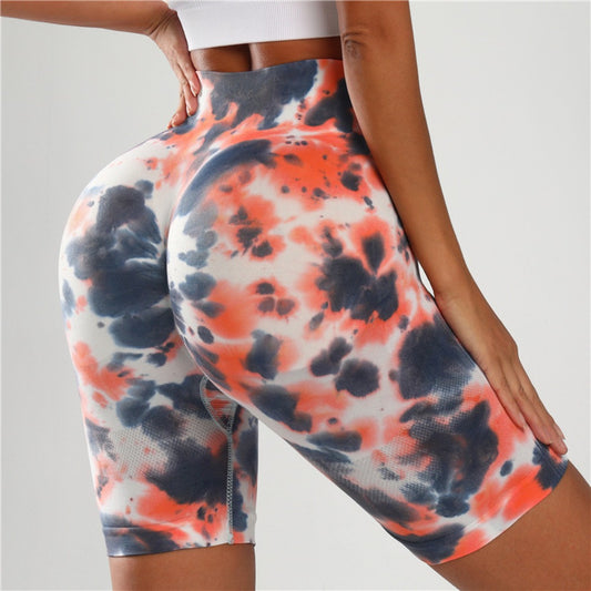 Seamless Tie-dye Gradual Change Yoga Shorts