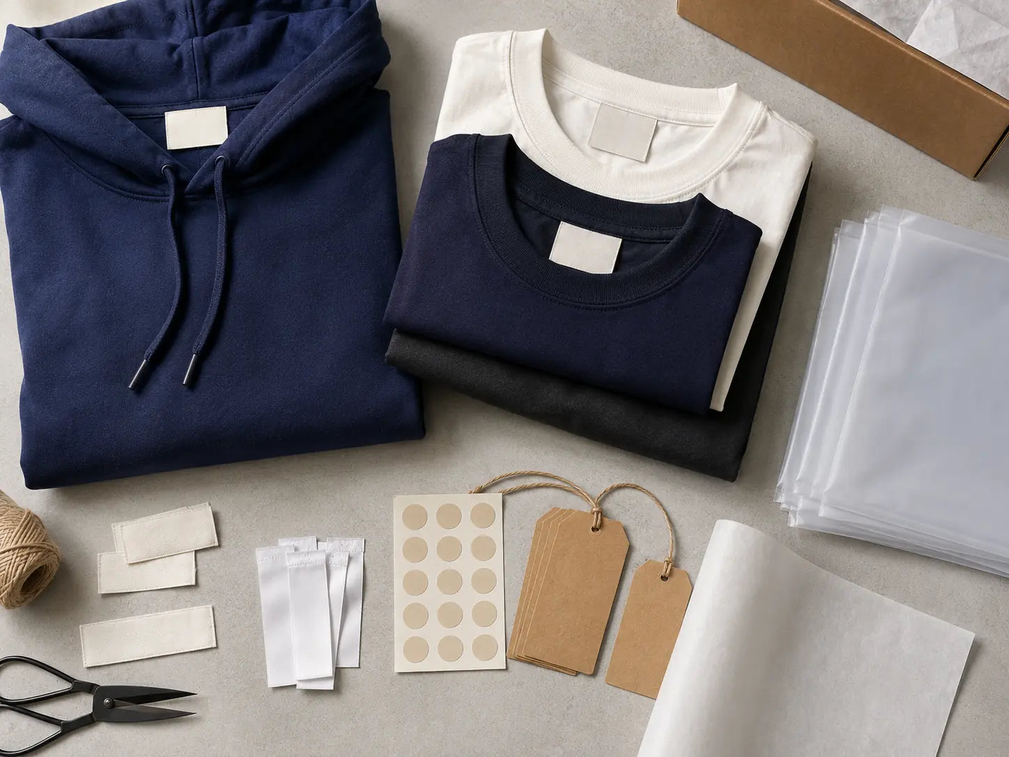 Illustrative private label apparel finishing and packaging reference